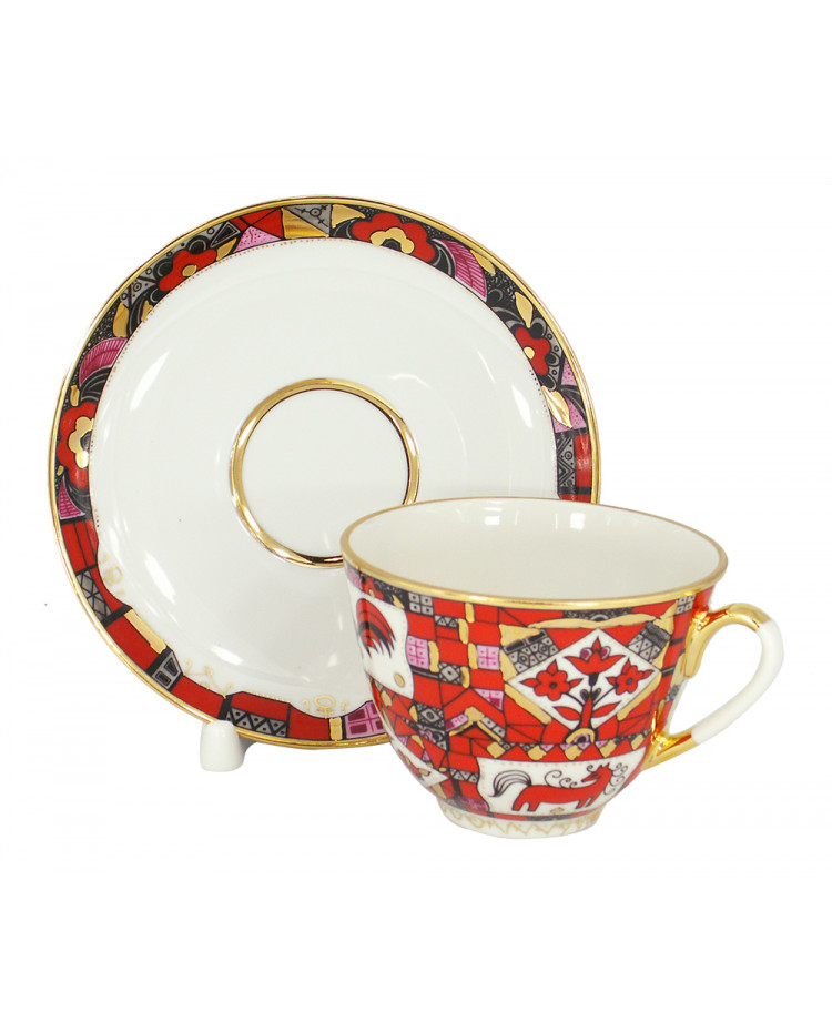 Collectables & Art 250 ml Red Horse Tea Cup & Saucer Set by Imperial Porcelain Lomonosov LFZ